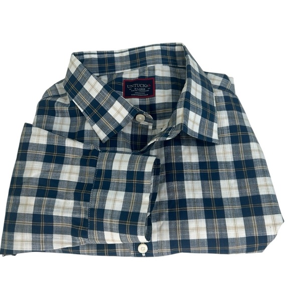 UNTUCKit Shirt Mens XL Navy Plaid Denner slim fit Wrinkle Free Preppy Casual - Picture 1 of 13